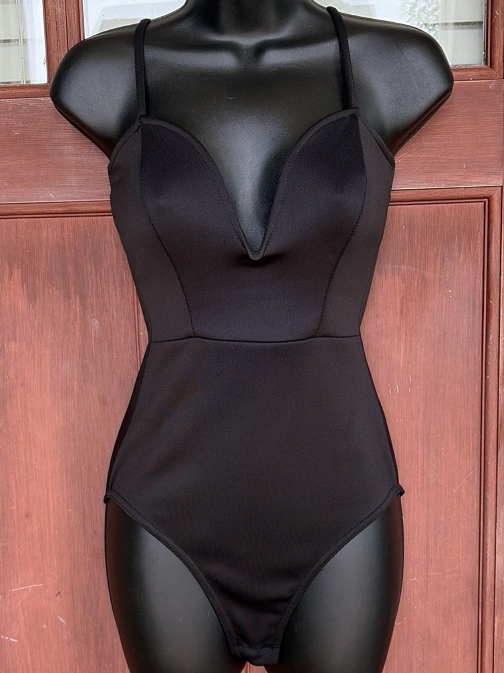 Boohoo Black V-Plunge Strappy Bodysuit